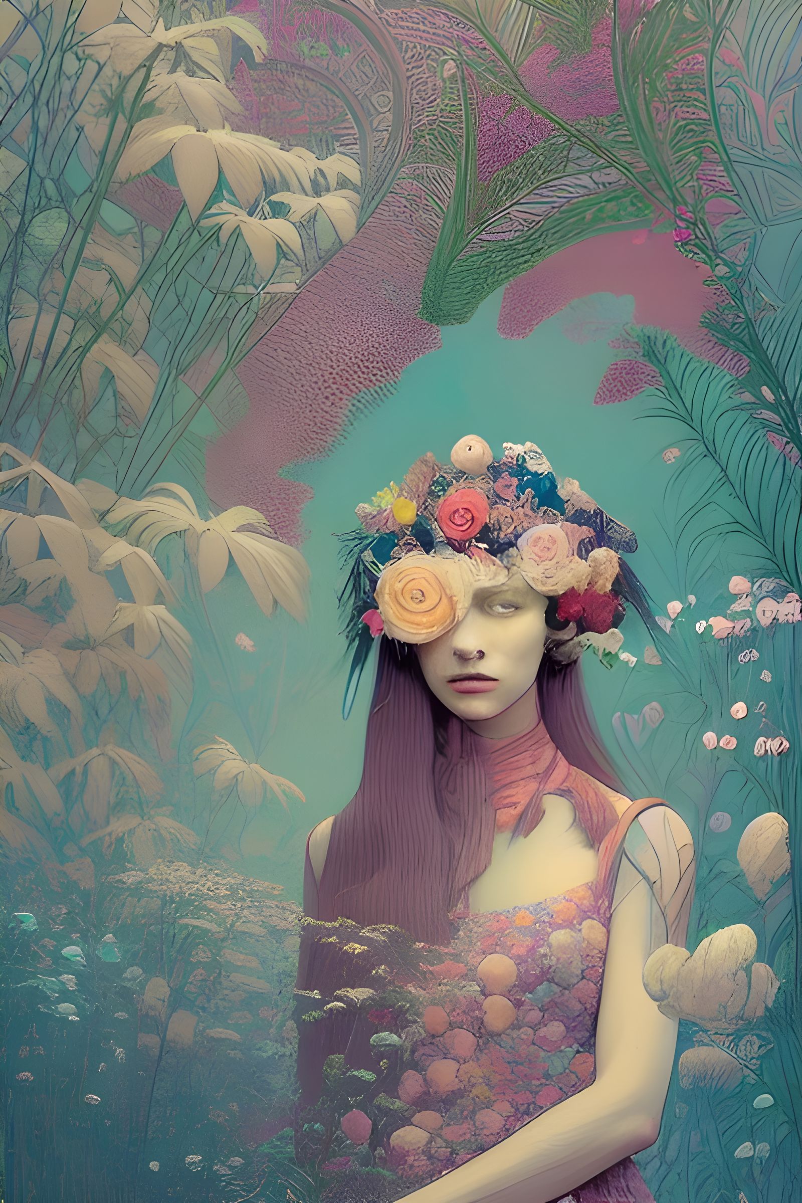 Beautiful Girl Portrait with Flowers in Romantic Style