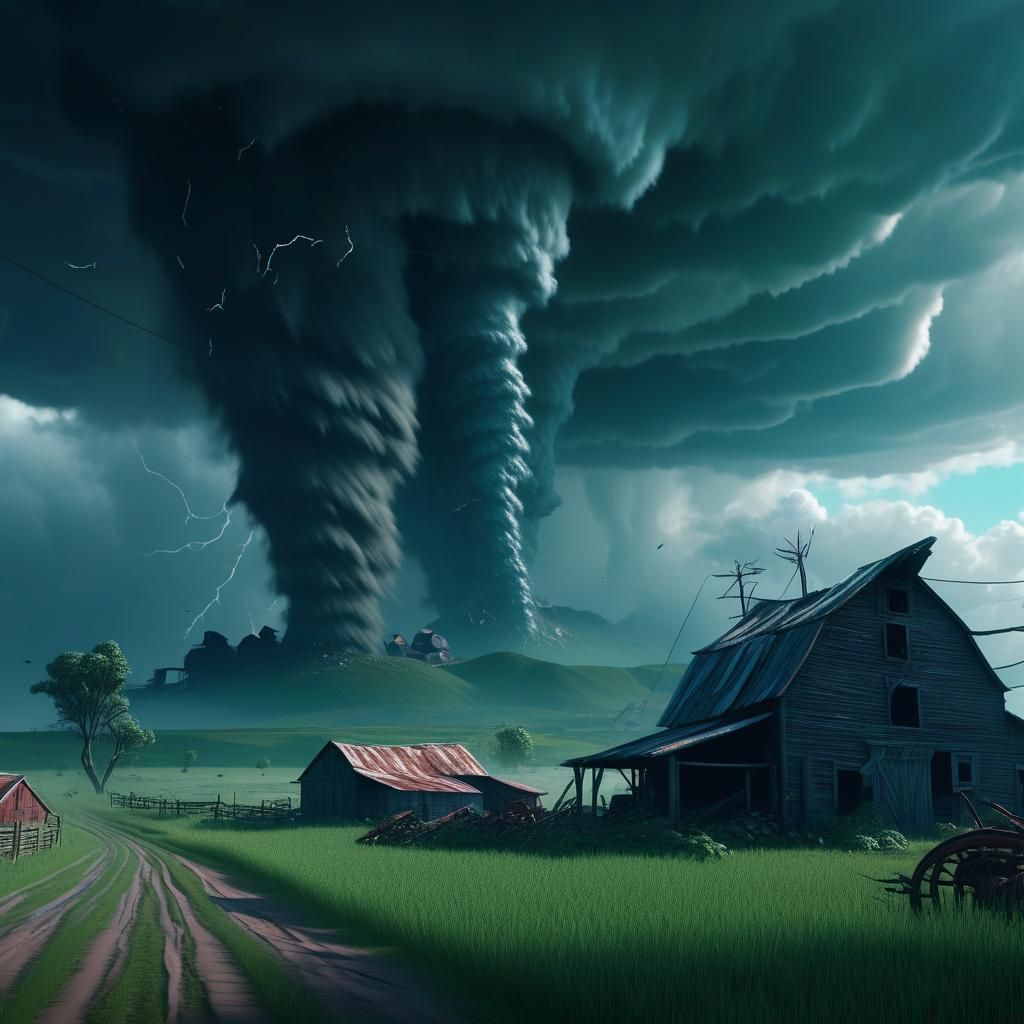 Tornadoes Approaching Farm: Detailed Matte Painting