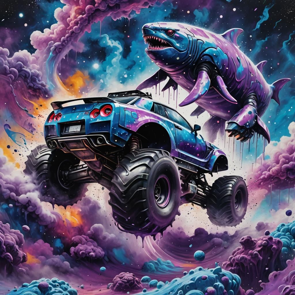 Nissan GTR Monster Truck Nebula Ride in Graffiti Art
