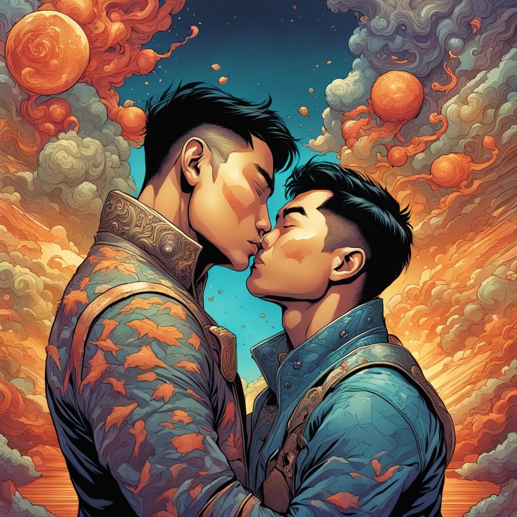 Passionate Kiss: Comic Book Style Abstract Art