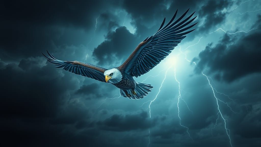 Eagle Made of Water Soaring Through Stormy Sky