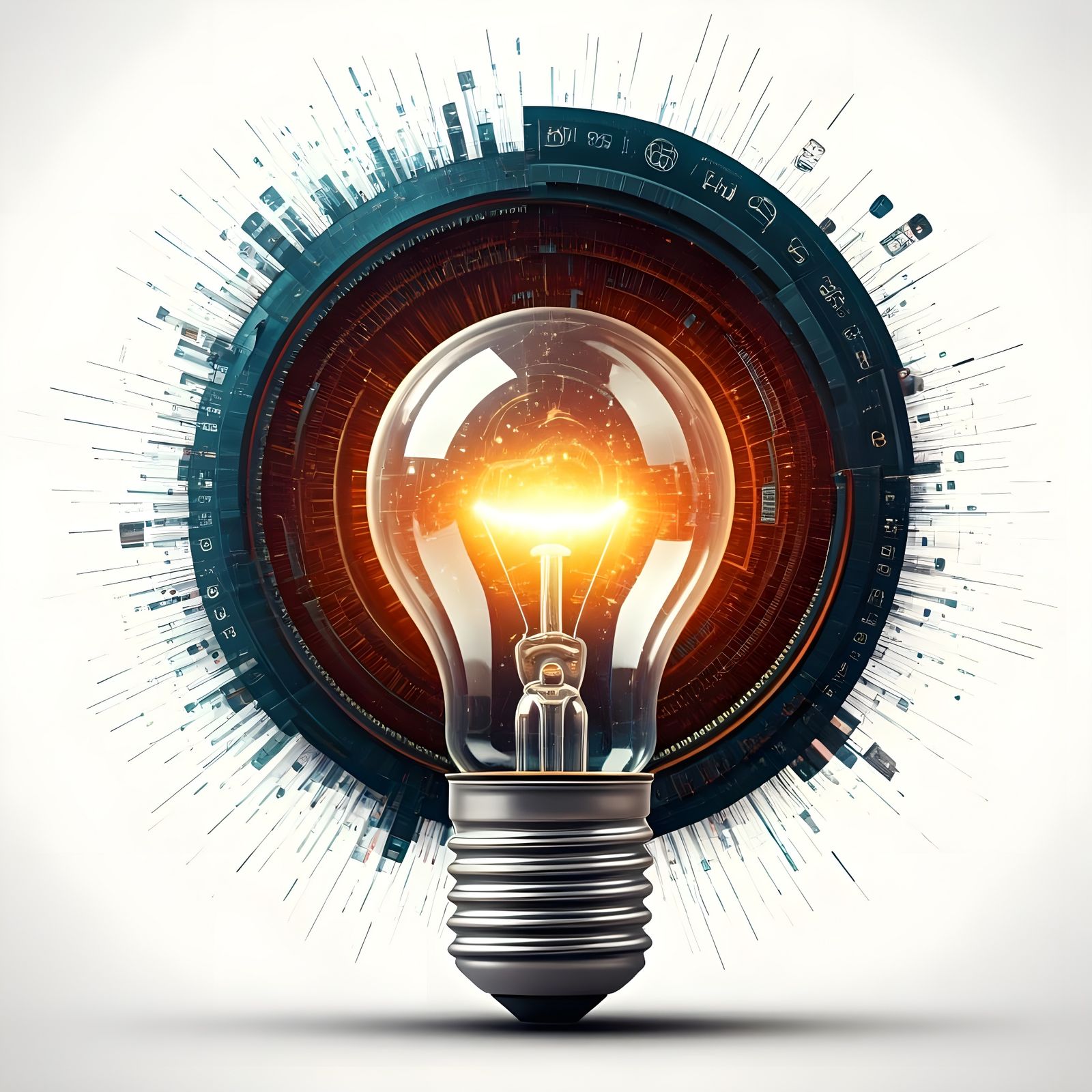 Idea Lightbulb with Technology Icons: Fantasy Concept Art