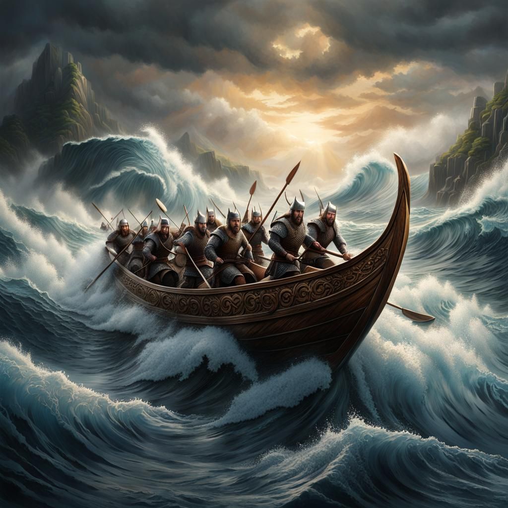 Viking Warriors Face Tsunami in Dramatic Splash Art
