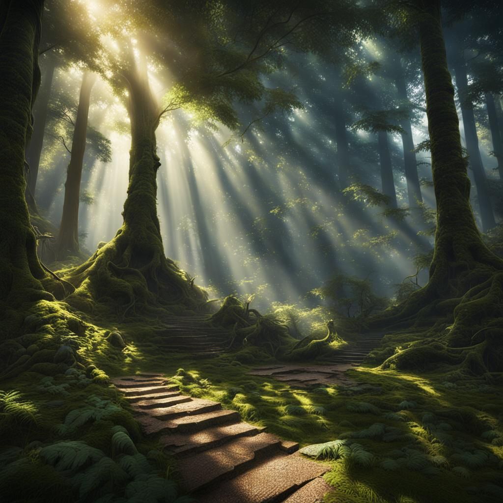 Sunlit Forest Canopy in Detailed Matte Painting