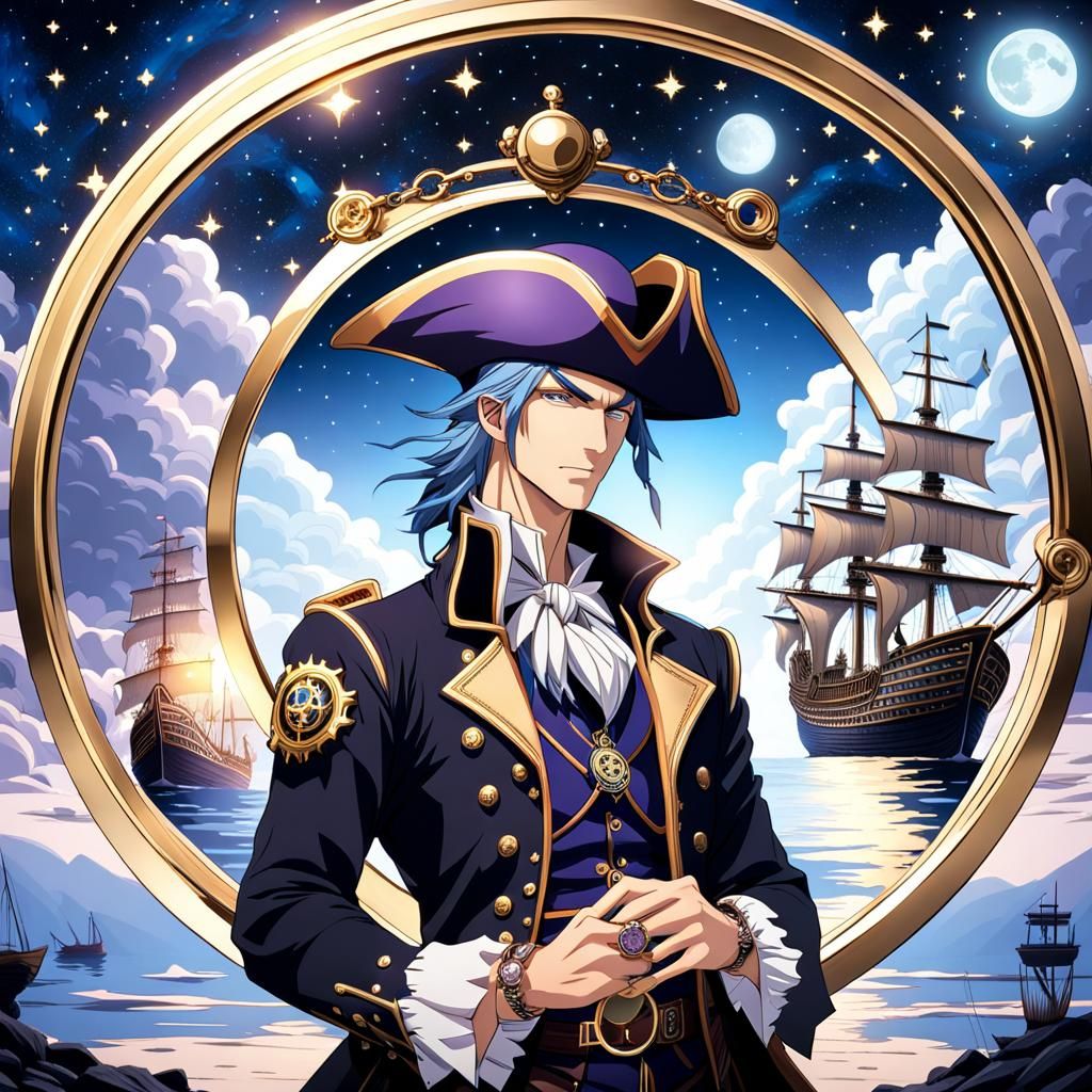 Steampunk Anime Pirate Under Starry Sky with Bracelet