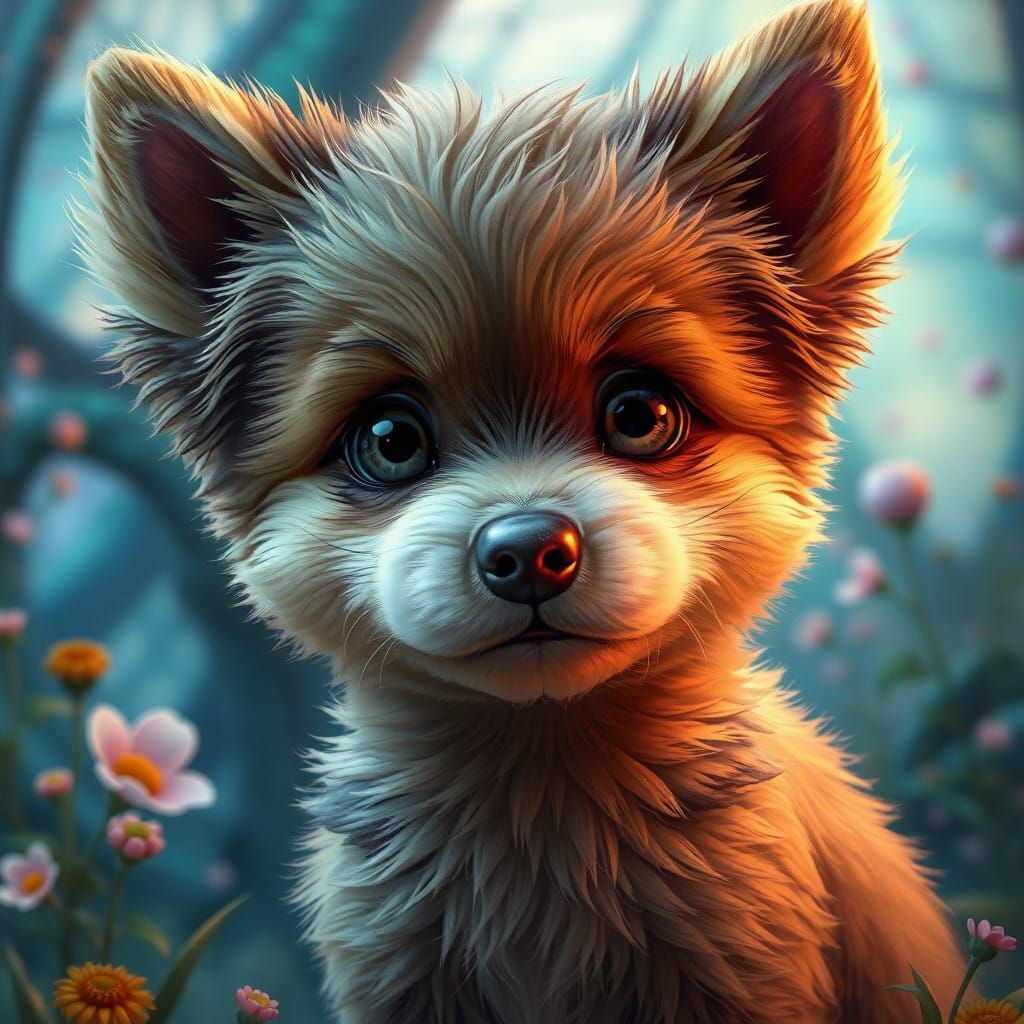 Whimsical Canine in Ethereal Landscape