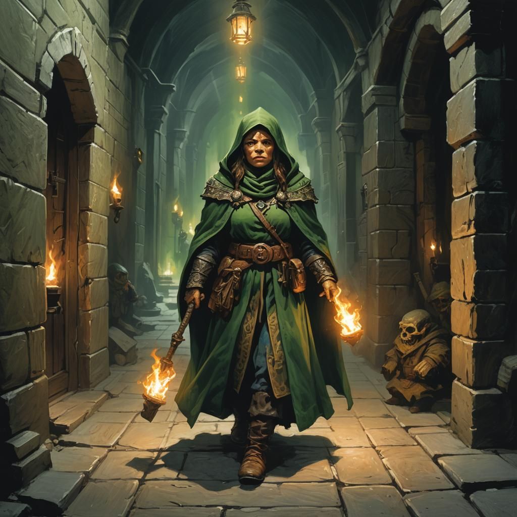 Dwarf in Dungeon Corridor, Sinister Art Style