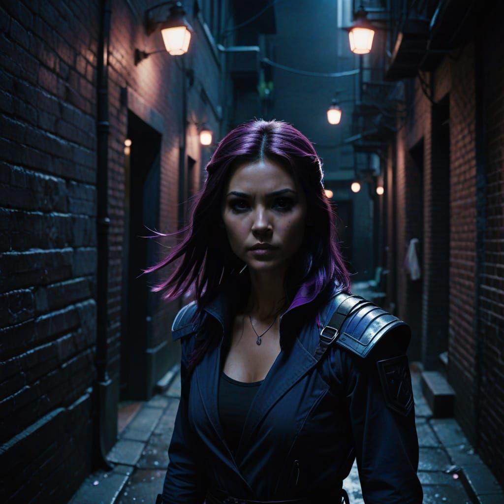Nina Dobrev as Psylocke in Dark Alleyway Cinematic Film Stil...