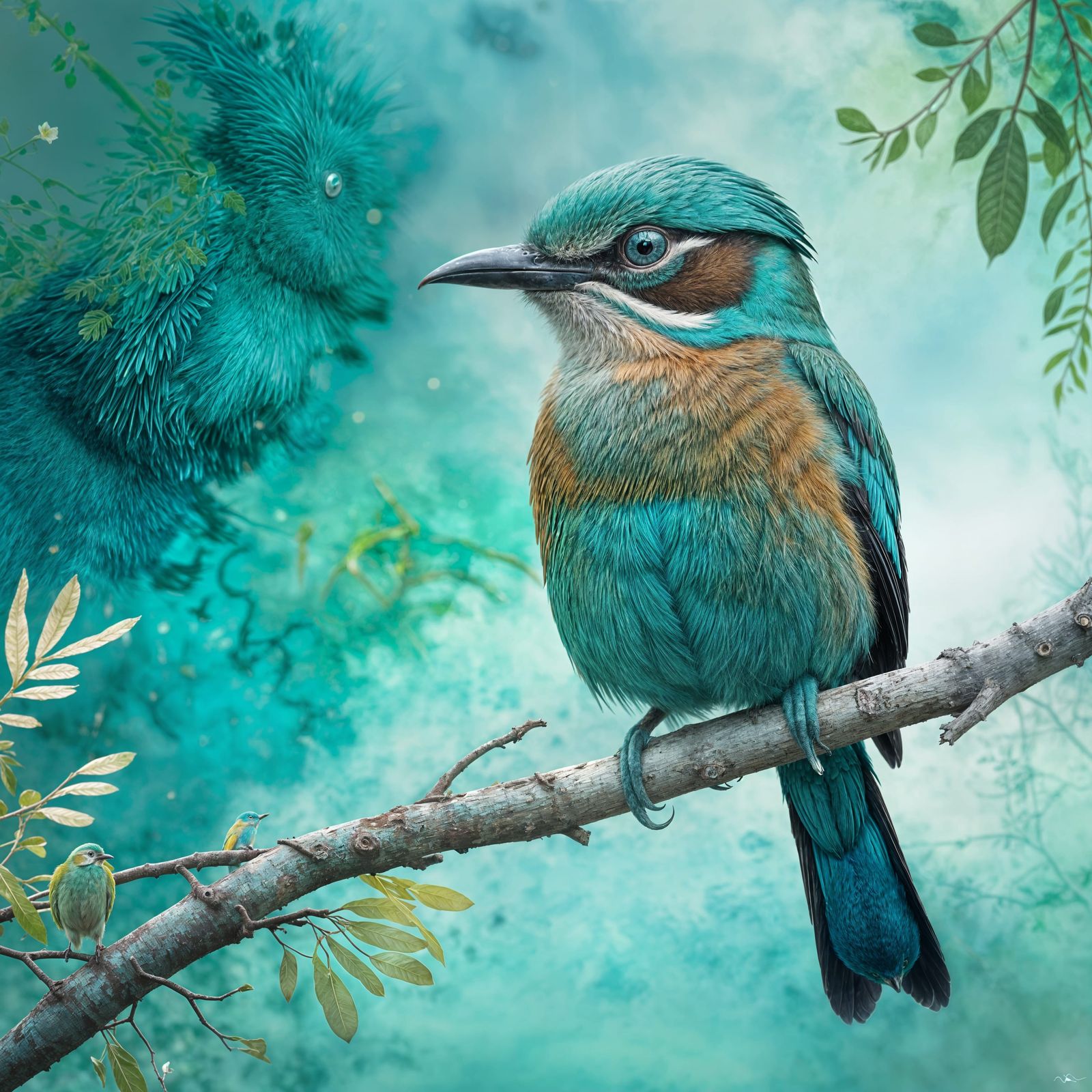 Turquoise-Browed Motmot Bird in Vibrant Watercolor