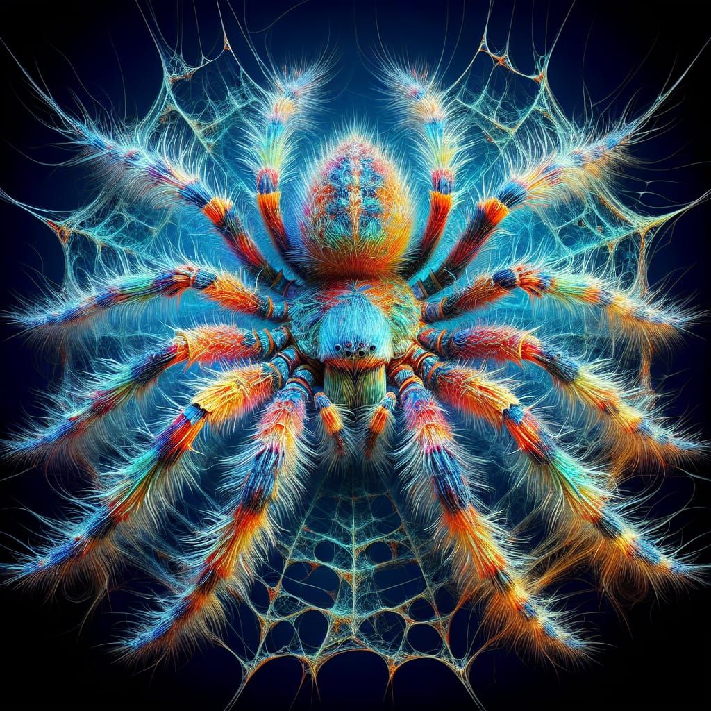 Hyper-Realistic Vibrant Spider on Luminescent Web