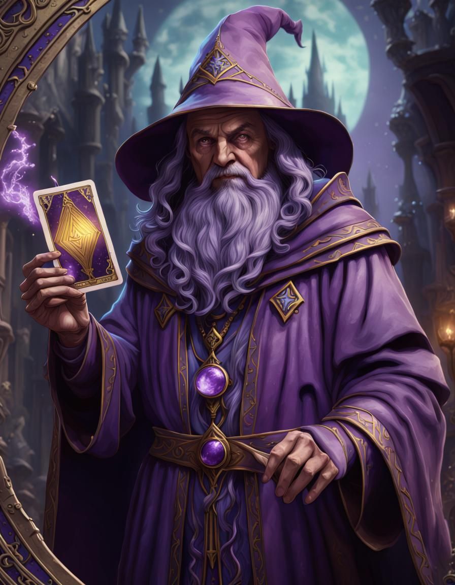 Wizard in Purple Cloak: Tarot Card Art