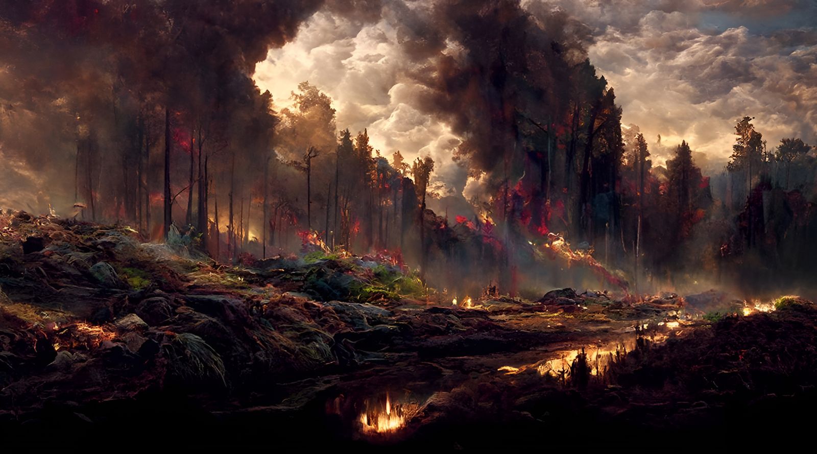 Epic Forest Fire Landscape Painting