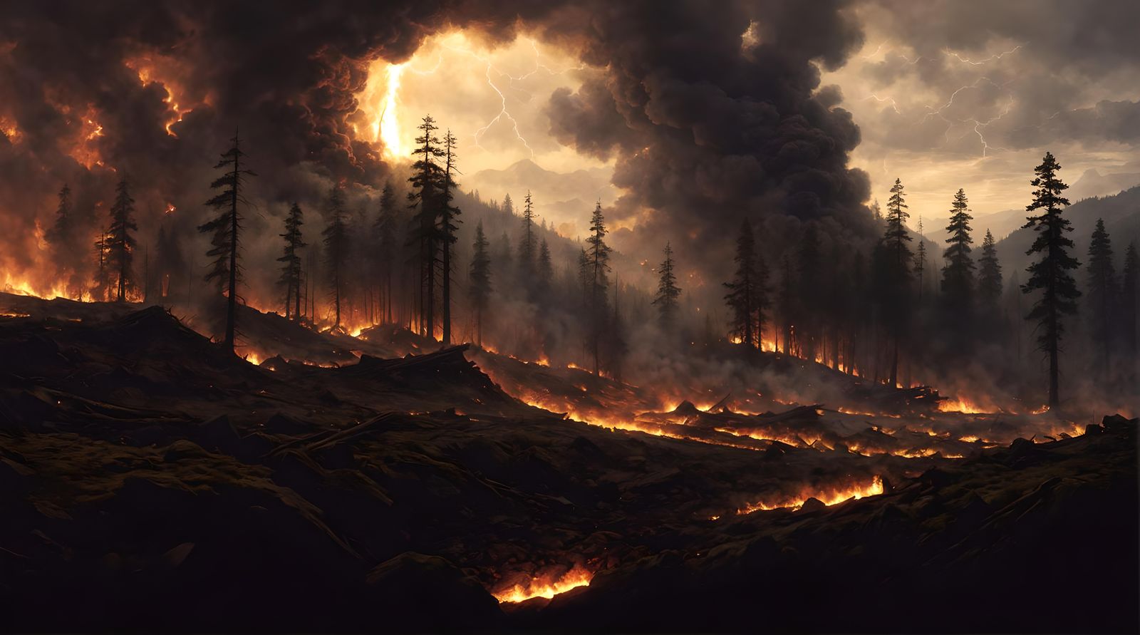 Epic Forest Fire Landscape in Romantic Style
