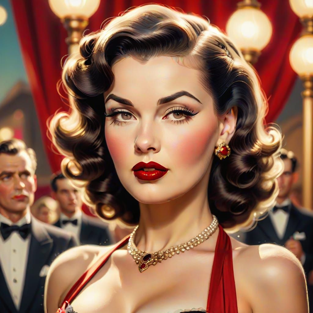 Vintage Hollywood Siren in Oil Painting Style