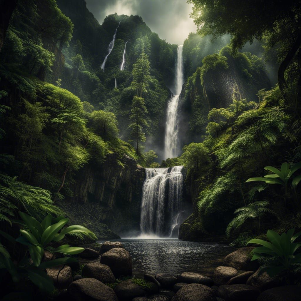 Hyperrealistic Mountain Waterfall in Cinematic HDR