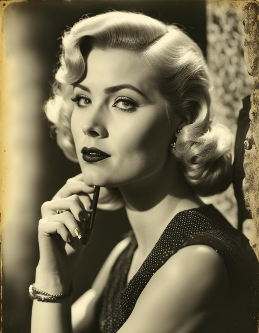 Vintage Portrait of Blonde Woman with Cigarette