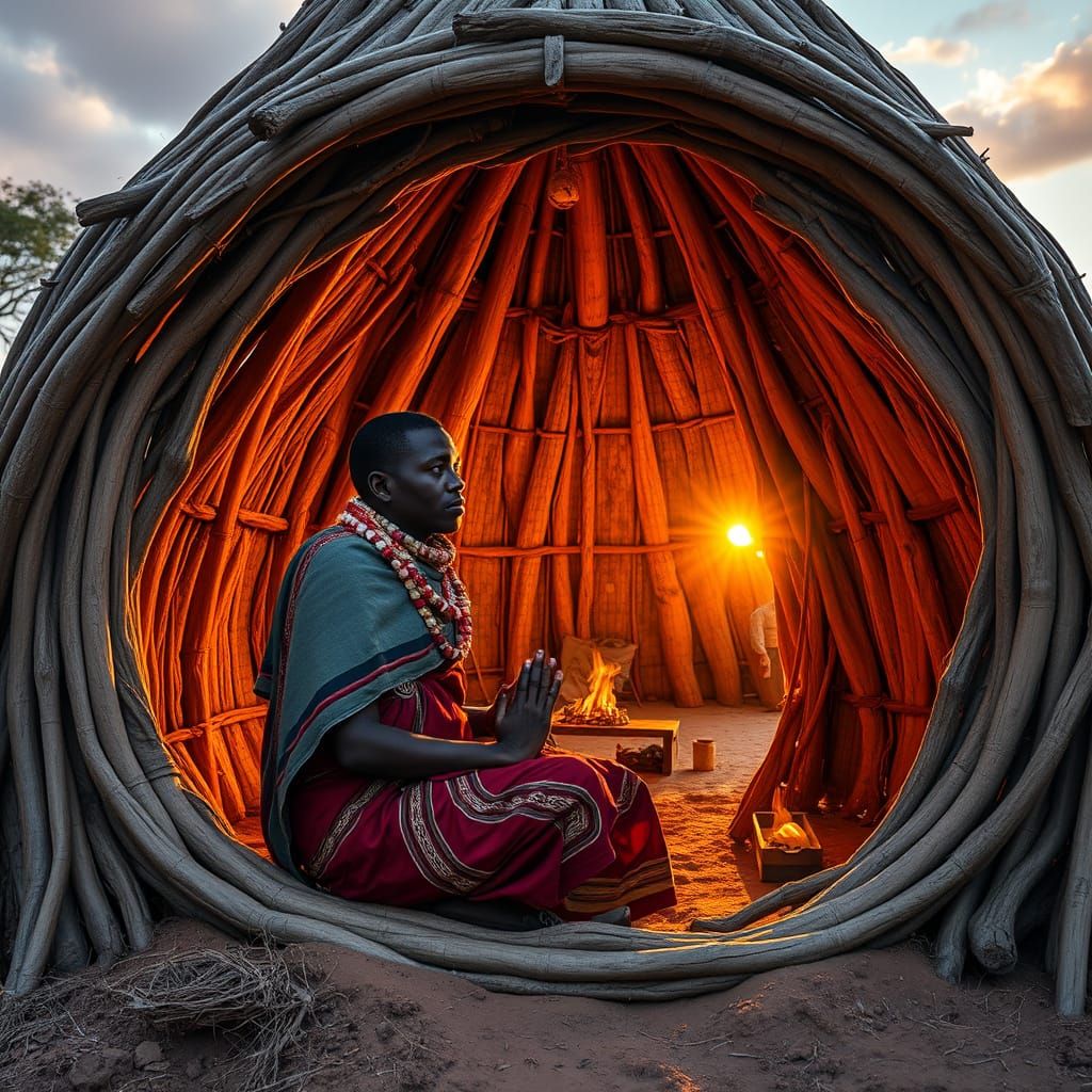 Maasai Man Ignites Fire: Concept Art