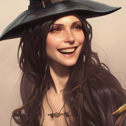Brunette Witch Portrait with Fire Mage Staff