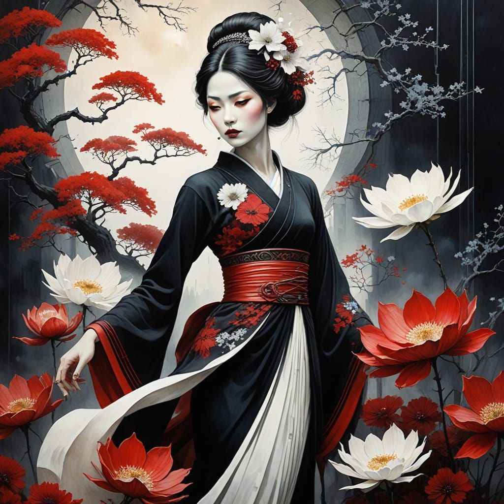 Gothic Dancer in Foggy Graveyard by Van Gogh & Michelangelo