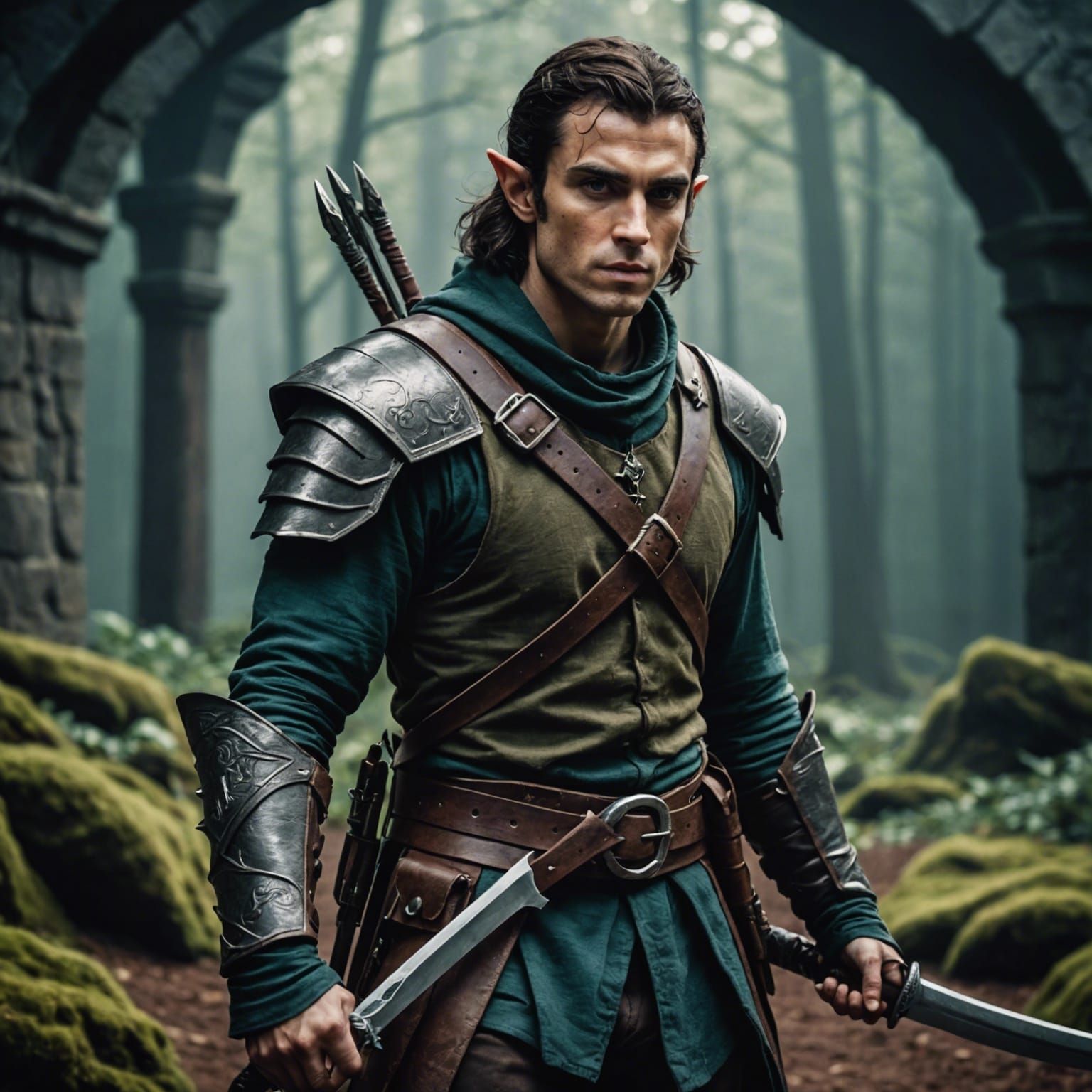 Menacing Half-Elf Rogue with Daggers