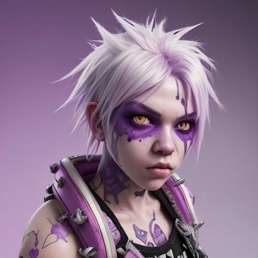Hyperrealistic Punk Rock Ork with Purple Hair