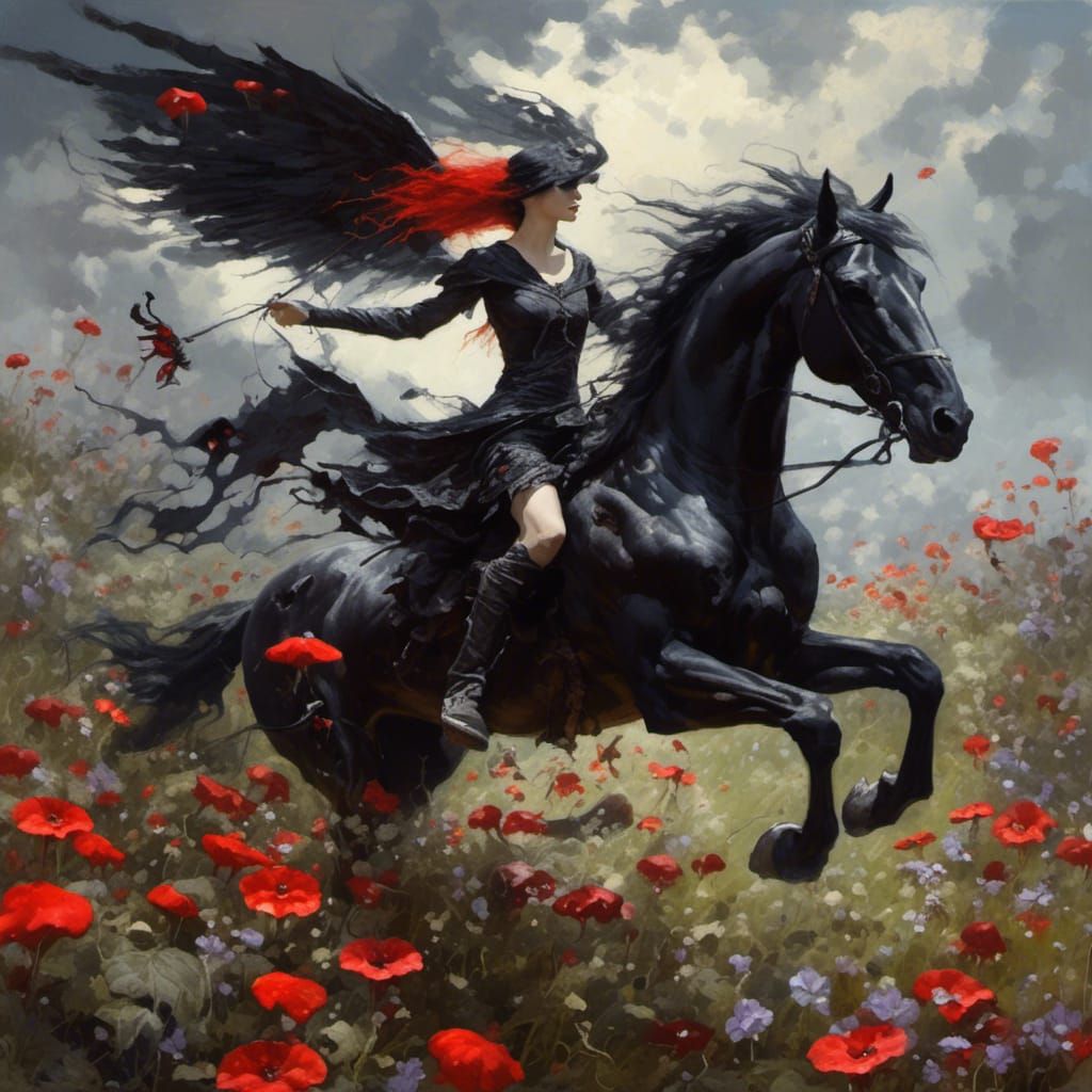 Black Fairy and Pegasus in Hyperreal Style