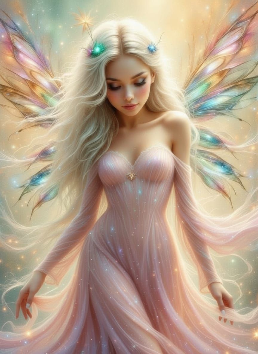 Ethereal Fairy Portrait in Pastel Painterly Style
