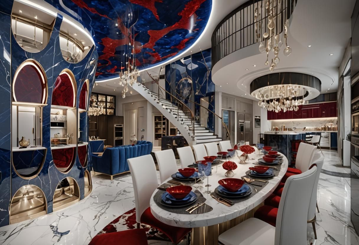 Photorealistic Dual-Tone Kitchen with Mystical Energy Patter...