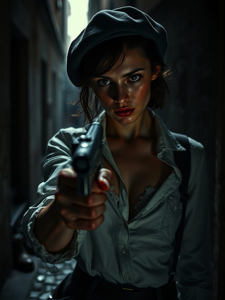 French Resistance Fighter in Noir, Vintage Style
