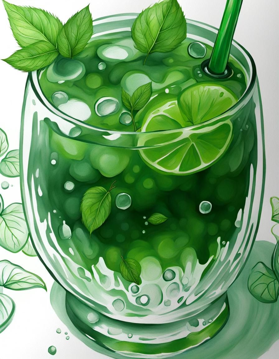 Refreshing Green Drink with Lush Garden Backdrop