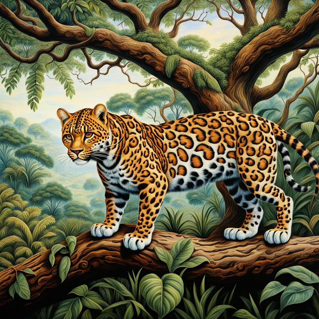 Leopard Hunt in Jungle, Zentangle Style