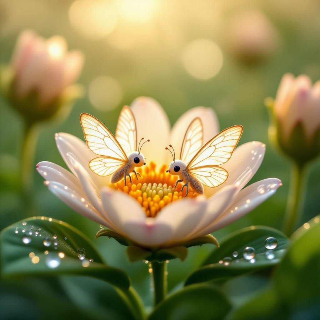 Glowing Magical Creatures in Enchanted Garden