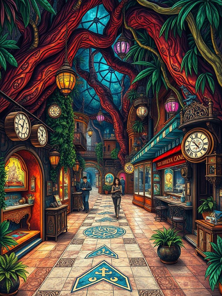 Whimsical Carnival Village Amidst Ancient Mahogany Tree