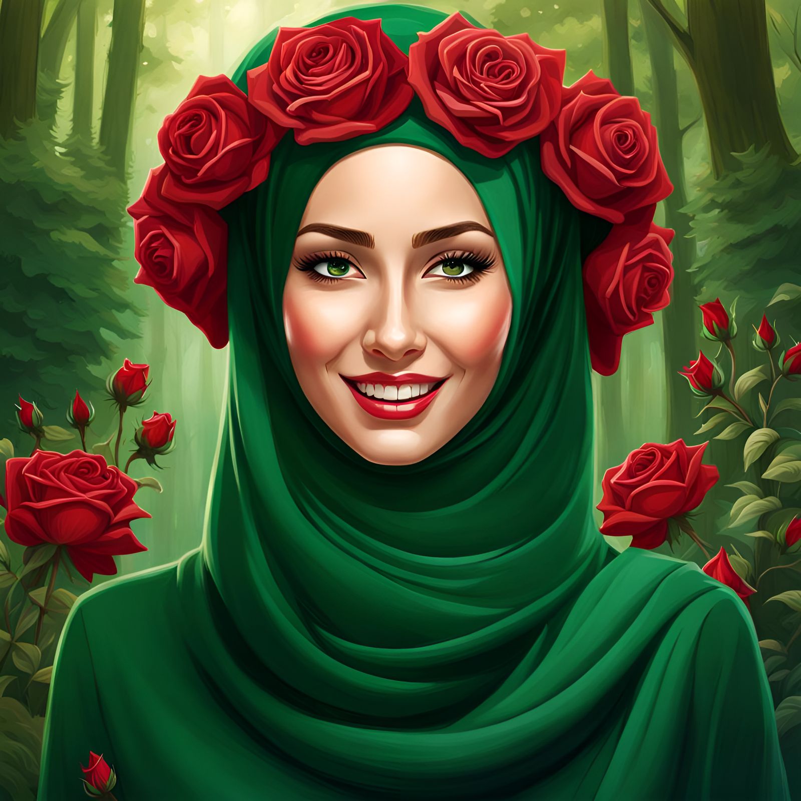 Beautiful Hijabi Woman with Rose Wreath Portrait