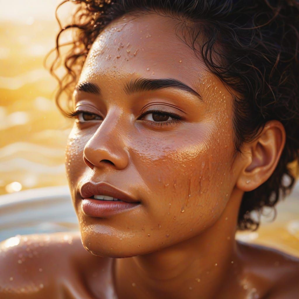 Serene Mixed Race Woman Bathing: Oil Painting