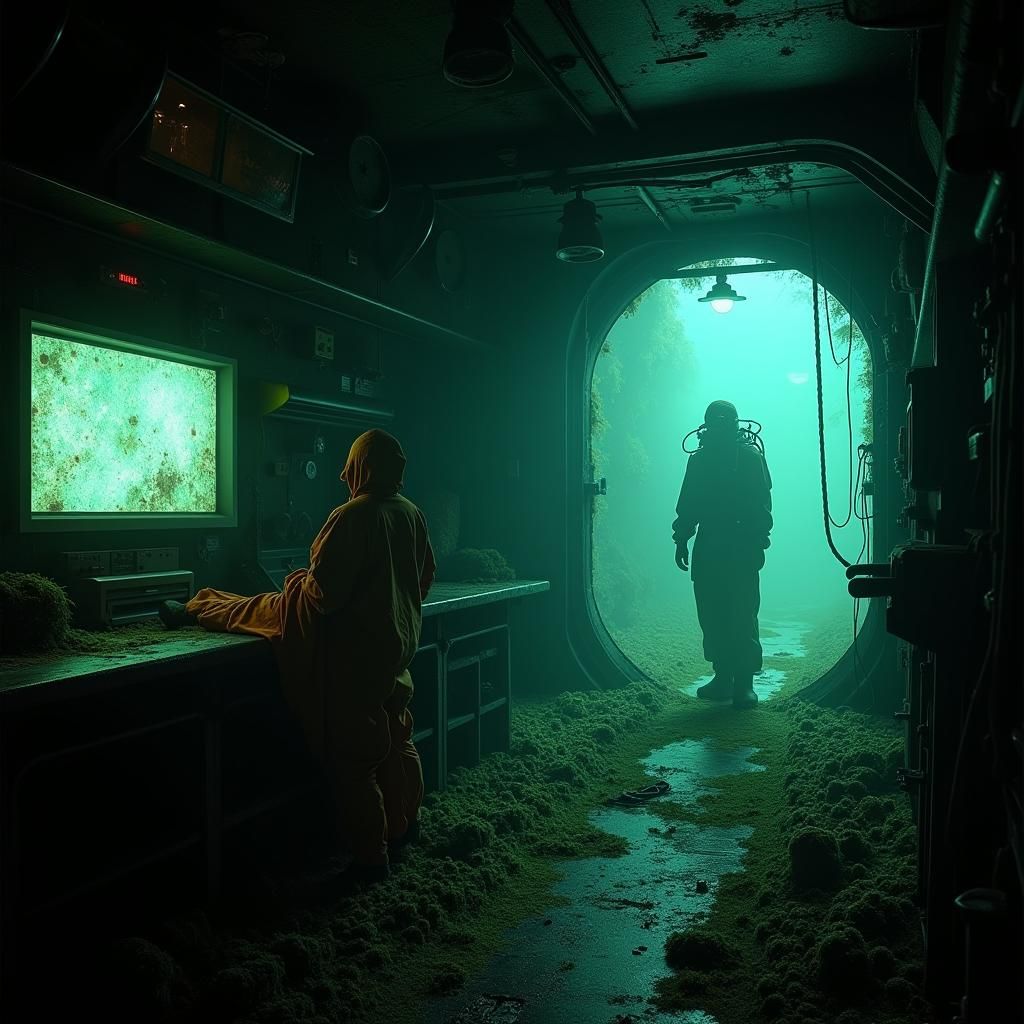 Bioluminescent Horror Vessel in Retro-Futuristic Style