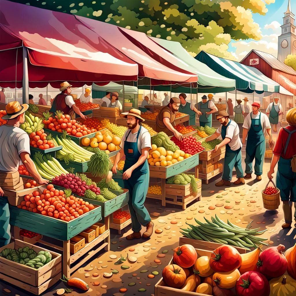 Vibrant Farmer's Market Illustration in Splash Art Style