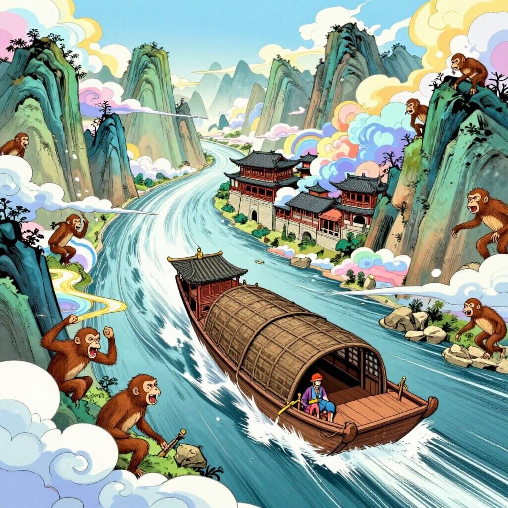 Manga Illustration: Li Bai's Swift Journey from Baidi City