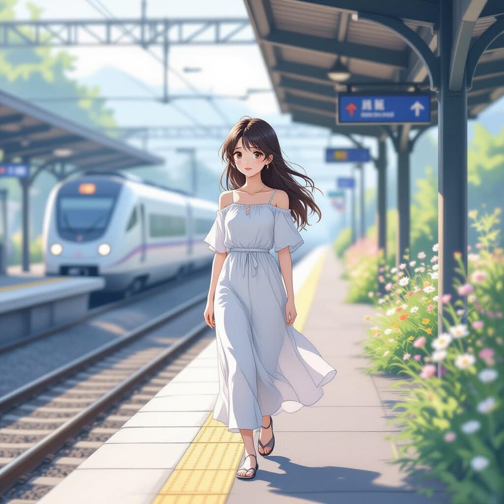 Anime Boy on Misty Platform in Soft Anime Style