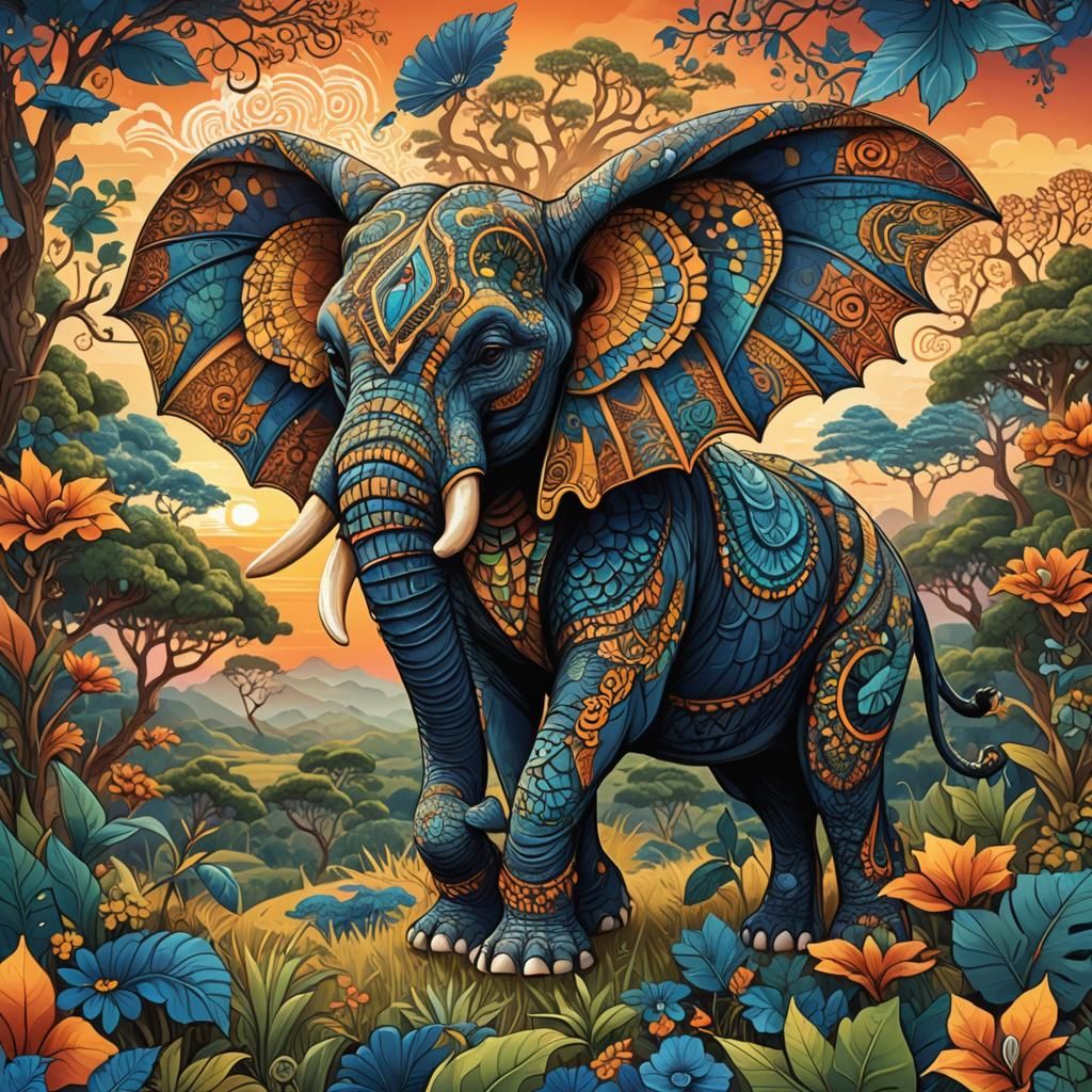 Leopard African Dragon Soaring Above Lush Landscape