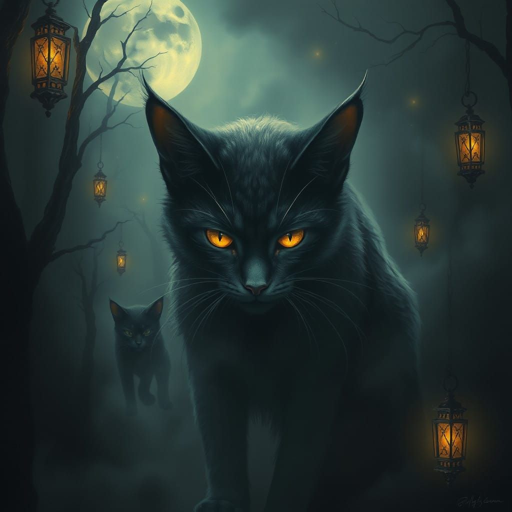 Ethereal Feline Form in Gothic Atmosphere