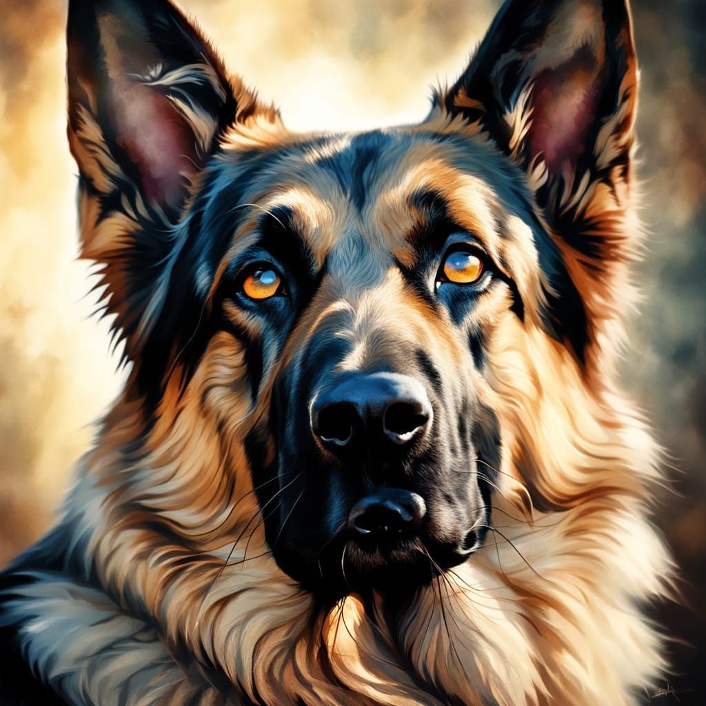 Warmly Lit German Shepherd Portrait in Cinematic Style