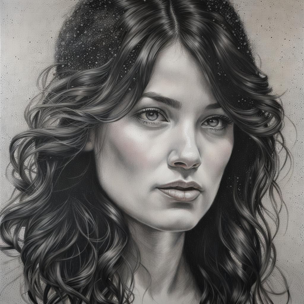 Detailed Stippled Portrait in Complex Atelier