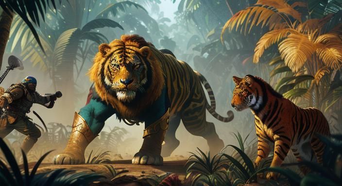 Jungle Warrior with Animals in Dynamic Lighting