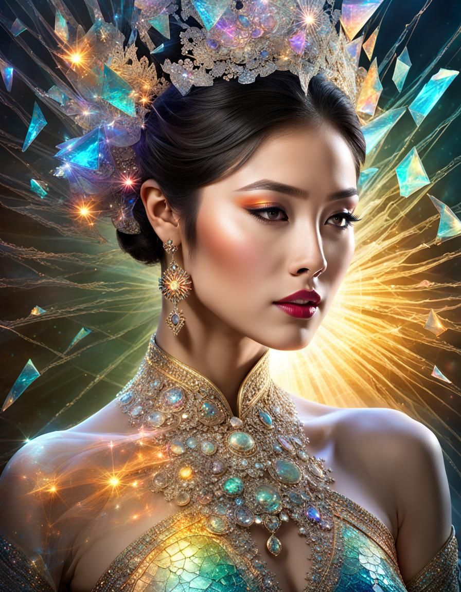 Mythical Asian Woman with Broken Glass Effect