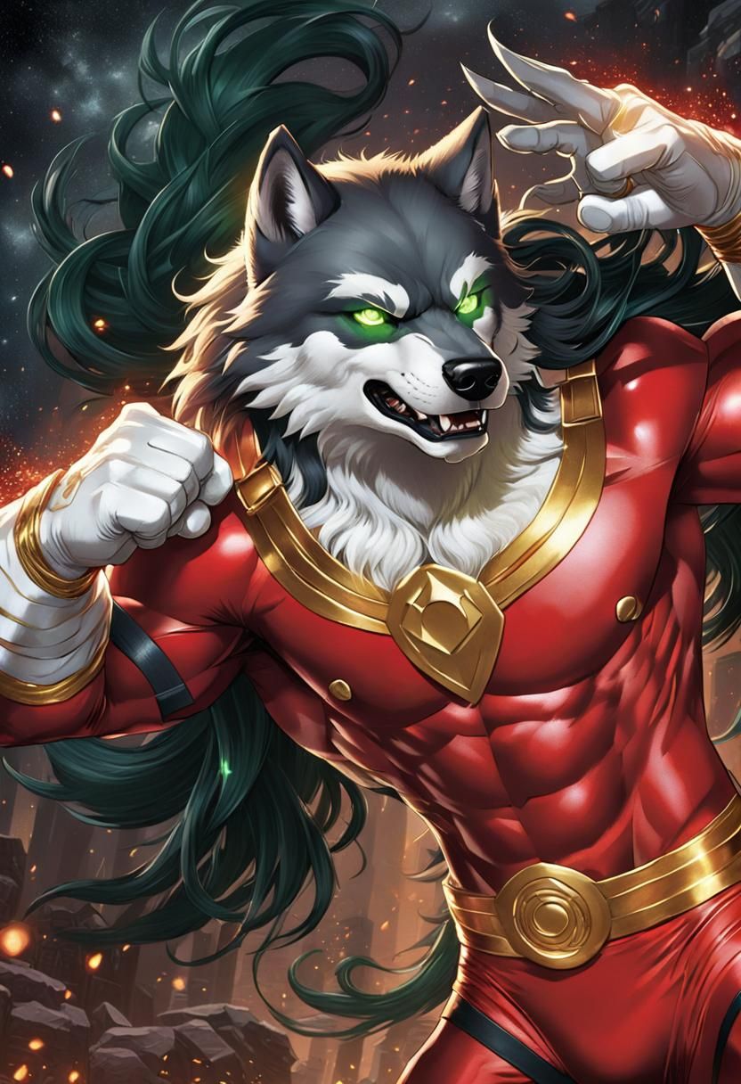 Muscular Wolf Superhero in Comic Book Style