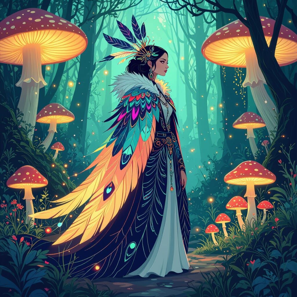 Mystical Bird Woman in Fantasy Forest