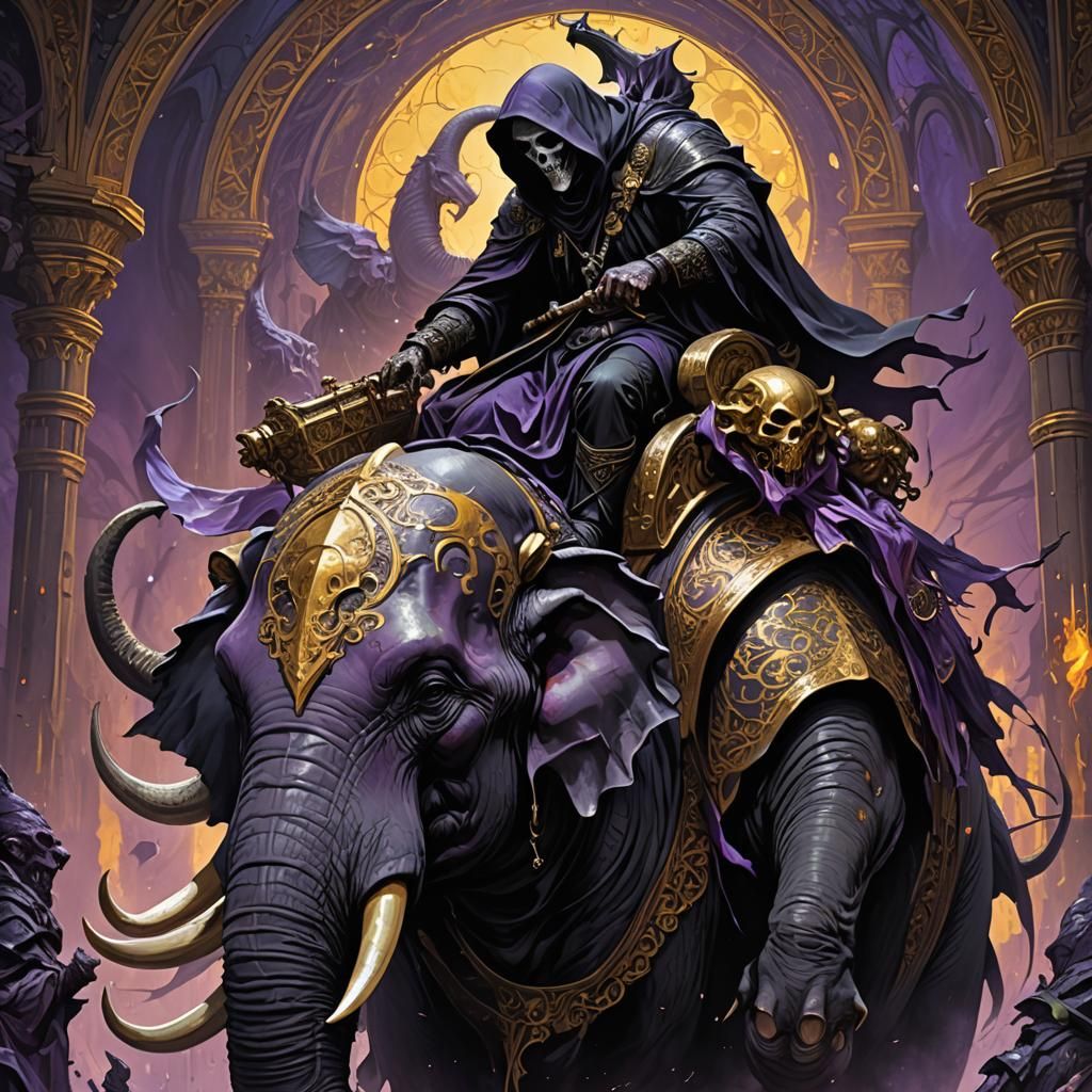 The grim reaper riding on the back of an elephant #3