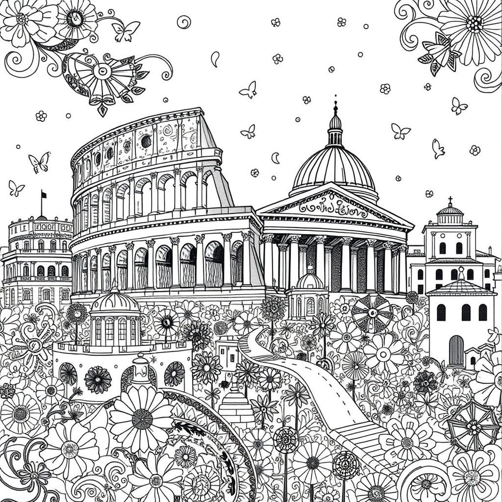 Elegant Black and White Doodle Drawing of Rome