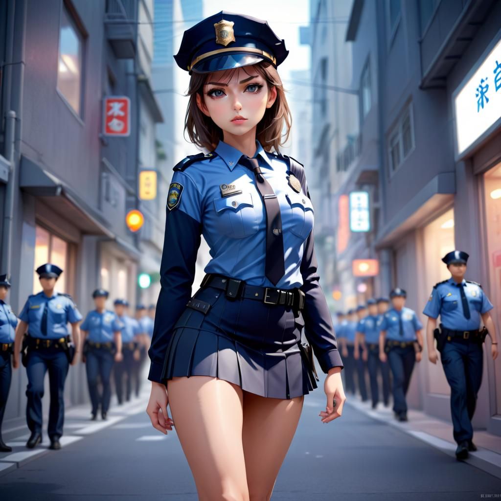 Alluring Police Woman with Intense Stare